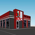 KFC Restaurant Exterior Design With Red And Gray Building And Signature Logo