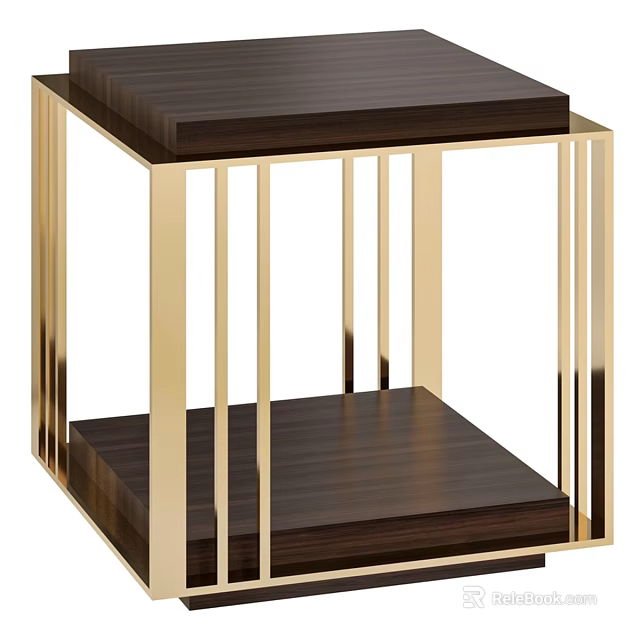 Sleek Modern Dining Table Design With Dark Wood Top And Gold Metal Frame 3d model 