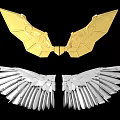 Ornamental Gold And Silver Wings With Intricate Patterns And Feather Textures 3d model