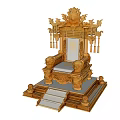 Elaborate Golden Throne With Intricate Carvings And Decorative Platform Steps
