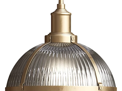 Elegant Pendant Light Featuring Gold Metal Frame And Ribbed Glass Shade Design 3d model