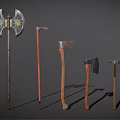 Various Types of Axes with Wooden Handles and Different Blade Designs