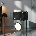 Modern Interior Decor With Black Box Transparent Shelf And Round Glowing Light 3d model