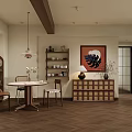 Modern Restaurant Interior Design With Dining Table Chairs Shelves And Pendant Light