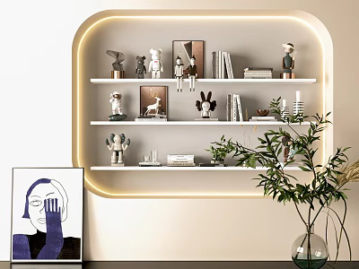 Decorative Ornament Combinations on Shelves with Books Green Plants and Lighting 3d model