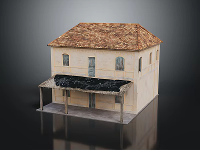 Model House With Brown Tiled Roof Beige Walls Windows Door And Covered Porch 3d model