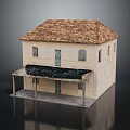 Model House With Brown Tiled Roof Beige Walls Windows Door And Covered Porch