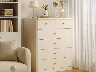 White Chest of Drawers with Gold Handles in Cozy Living Room Interior 3d model