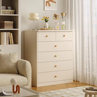 White Chest of Drawers with Gold Handles in Cozy Living Room Interior 3d model