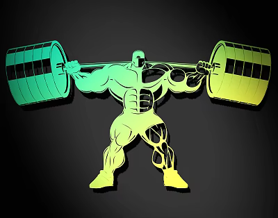 Muscular Man Silhouette Lifting Barbell with Green Yellow Plates Against Dark Background Fitness Illustration 3d model