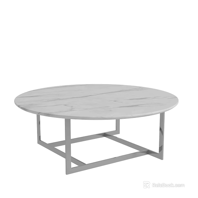 Round Modern Coffee Table With Marble Top And Metal Frame 3d model