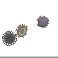 3D Rendered Virus Structure With Red Protrusions Blue Spheres Green Yellow Dots