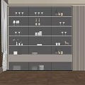 Stylish Modern Wine Cabinet With Glass Shelves Wine Bottles And Decorative Items