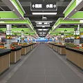 Supermarket Grocery Interior With Fresh Fruits Vegetables Aisles Shelves And Signage