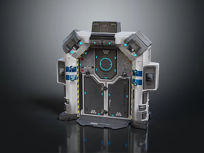 Futuristic Sci Fi Door Entrance With Metallic Structure And Blue Glowing Control Ring 3d model