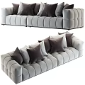 Modern Gray Three Seater Sofa With Tufted Design And Decorative Pillows 3d model