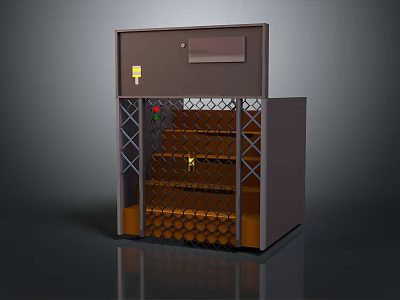 Modern Brown Gate Design With Metal Grille Small Window Yellow Button And Metal Mesh 3d model