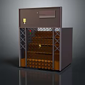 Modern Brown Gate Design With Metal Grille Small Window Yellow Button And Metal Mesh