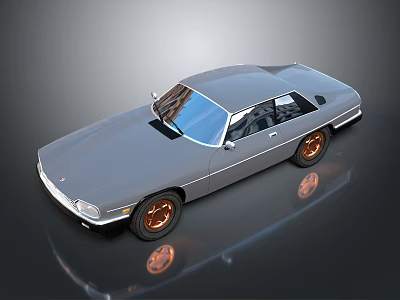 Vintage Silver Gray Car with Sleek Design and Copper Wheels on Dark Background with Reflection 3d model