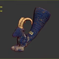 Blue Ram Shaped Wine Goblet With Golden Horn And Intricate Blue Patterns