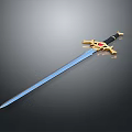 Ornate Decorative Sword With Golden Hilt Red Gemstone And Blue Blade 3d model