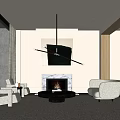 Modern Living Room Interior Design With Beige Sofa Marble Fireplace And Chandelier