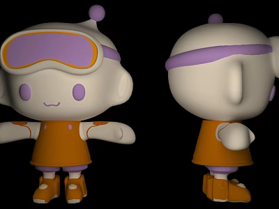 Cute Cartoon Style Doll With White Head Purple Goggles Orange Outfit And Shoes 3d model