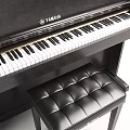 Black Yamaha Upright Piano With Stool And Keyboard For Music Instrument