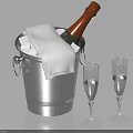 Stainless Steel Champagne Bucket Set With Bottle Glasses And White Towel