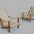 Minimalist Wooden Frame Lounge Chairs With Beige Cushions For Indoor Home Decor