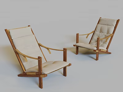Minimalist Wooden Frame Lounge Chairs With Beige Cushions For Indoor Home Decor 3d model