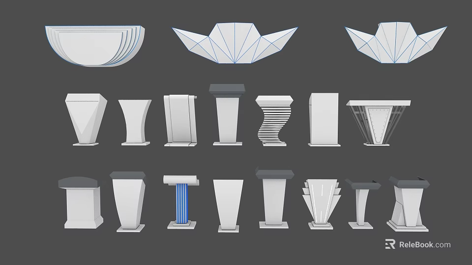Various Modern Decorative Pedestal Designs Featuring Different Geometric Shapes And Styles 3d model