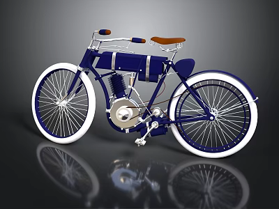Vintage Blue Motorcycle With Brown Seat White Wheels And Chrome Details 3d model