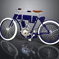 Vintage Blue Motorcycle With Brown Seat White Wheels And Chrome Details