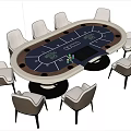 Oval Entertainment Table with Eight Comfortable Chairs Green Gaming Surface and Chips