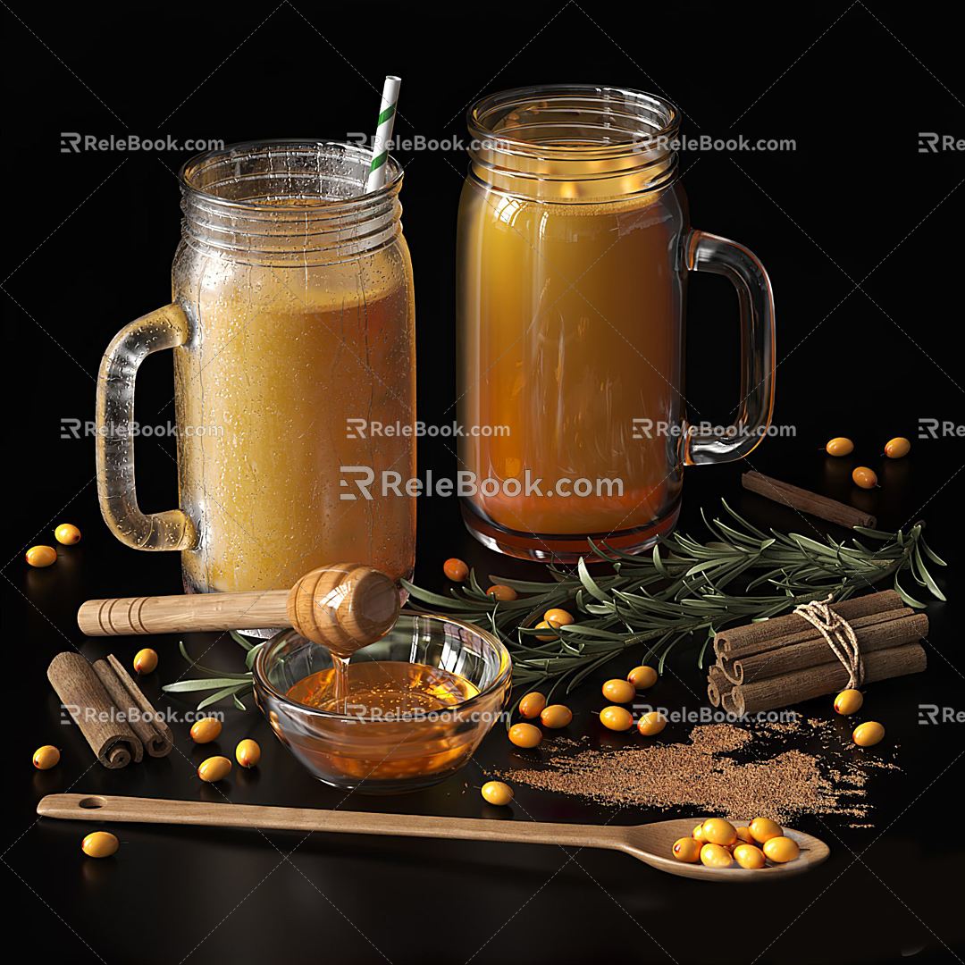 Modern Honey Catering Food Combination Juice Honey Spice Kitchen Ornaments 3d model