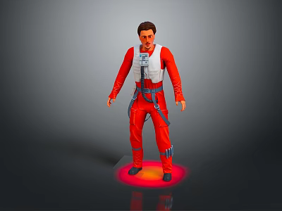 Game Movie Character In Red Jumpsuit White Vest With Glowing Red Base Standing Pose 3d model