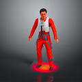 Game Movie Character In Red Jumpsuit White Vest With Glowing Red Base Standing Pose