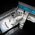 Modern Public Office Interior With Blue Walls White Desks Gray Chairs Computer Monitors And Shelves