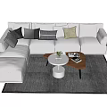 Gray Sectional Sofa With Throw Pillows On Area Rug And Coffee Tables 3d model