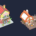 Colorful Cartoon Isometric Small Houses With Various Designs And Green Landscape Elements