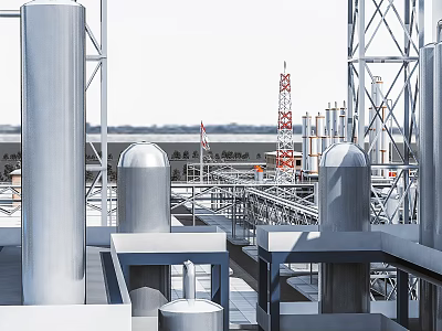 Modern Industrial Plant With Silver Pipes Storage Tanks Steel Structures And Tall Towers 3d model