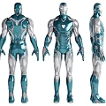 Three Angles View Of Futuristic Teal Silver Armored Game Movie Character