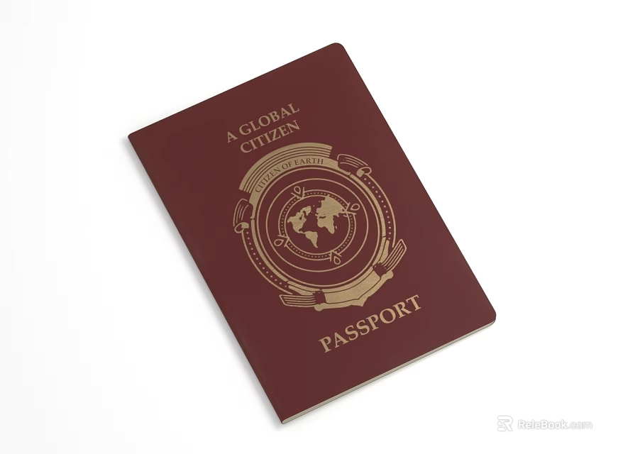Burgundy Global Citizen Passport Cover With World Globe Emblem And Gold Text Design 3d model 