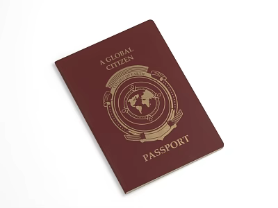 Burgundy Global Citizen Passport Cover With World Globe Emblem And Gold Text Design 3d model