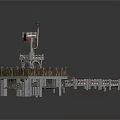 Flag Topped Medieval Watchtower With Wooden Platform Railing And Stone Supports
