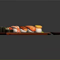 Assorted Sushi Platter on Wooden Tray with Chopsticks and Soy Sauce