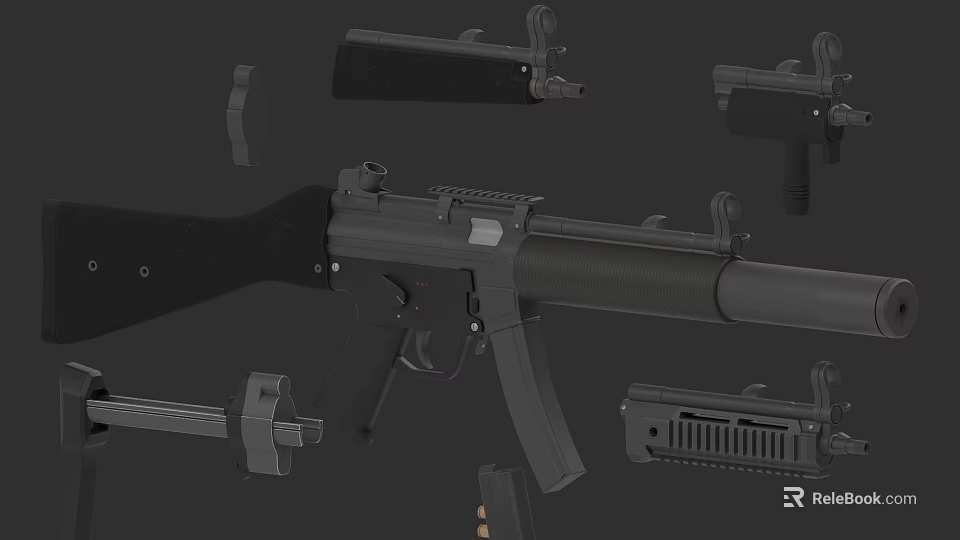 3D Model of Modern Rifle With Disassembled Components and Detailed Parts 3d model 