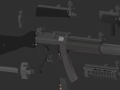 3D Model of Modern Rifle With Disassembled Components and Detailed Parts 3d model