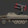 Tan Military Tank With Multiple Rocket Launchers Tracks And Wheels 3D Model Design